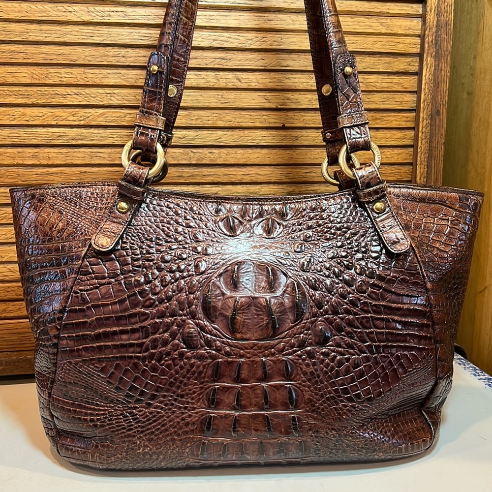 Brahmin Colette Melbourne croc embossed leather in pecan brown shoulder bag - Picture 5 of 17